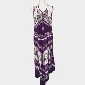 Riviera Sun Womens Sleeveless Dress Floral Embroidered Sequins Boho Purple Small